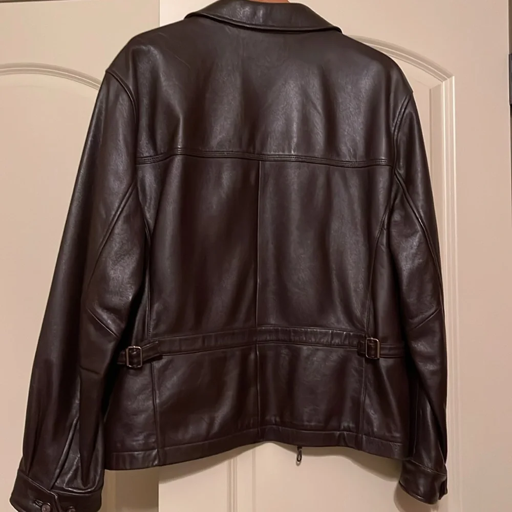 Tommy Hilfiger men’s brown leather silk lined medium jacket. Perfect condition. - Picture 2 of 8